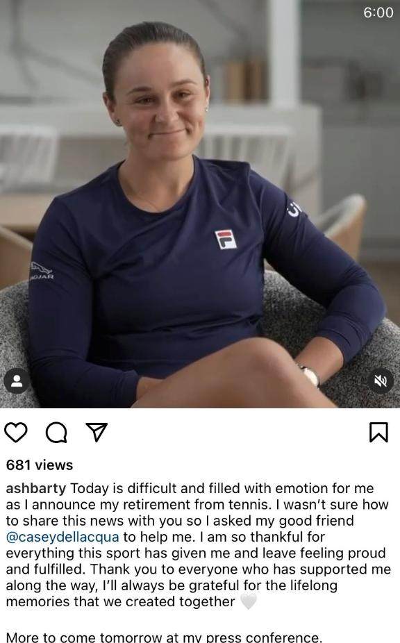 DB电竞-张奔斗：25岁的女网世界第一巴蒂退役了，这很巴蒂